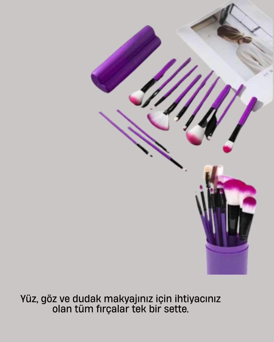 Kusursuz Makyaj İçin 12 Parça Profesyonel Fırça Seti Taşınabilir Kutu Hediyeli - Görsel 2