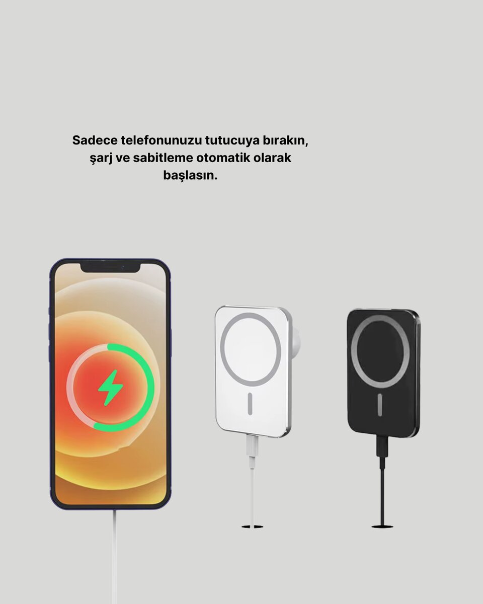 360° Döner Başlıklı MagSafe Araç Telefon Tutucu 15W Güvenli Kablosuz Şarj - Görsel 3