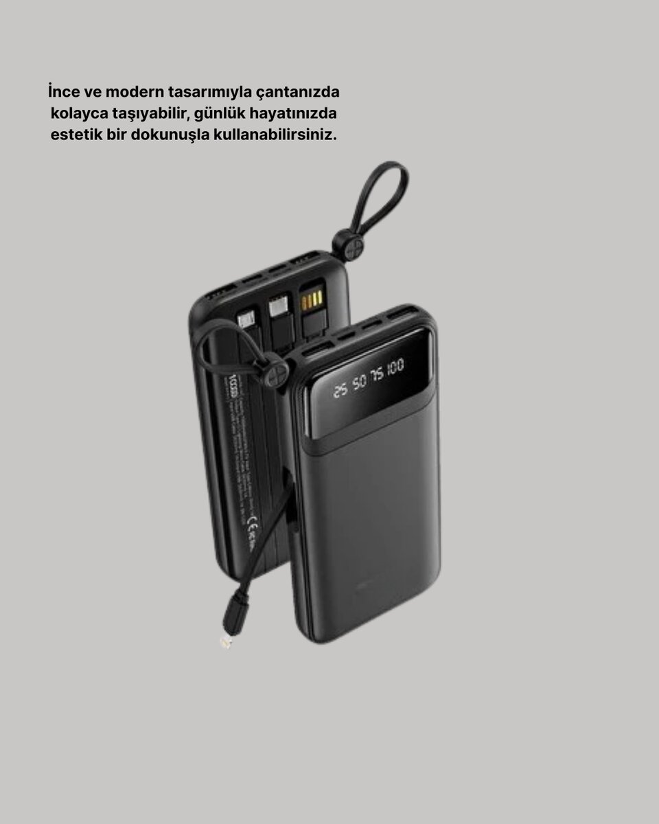 Taşınabilir 20.000 mAh Hızlı Şarj Powerbank 4 Çıkışlı - Görsel 2