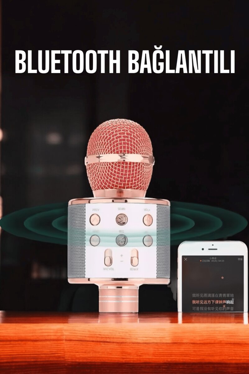 Kablosuz Bluetooth Karaoke Mikrofon USB ve AUX Girişli Yüksek Ses Kalitesi - Görsel 5
