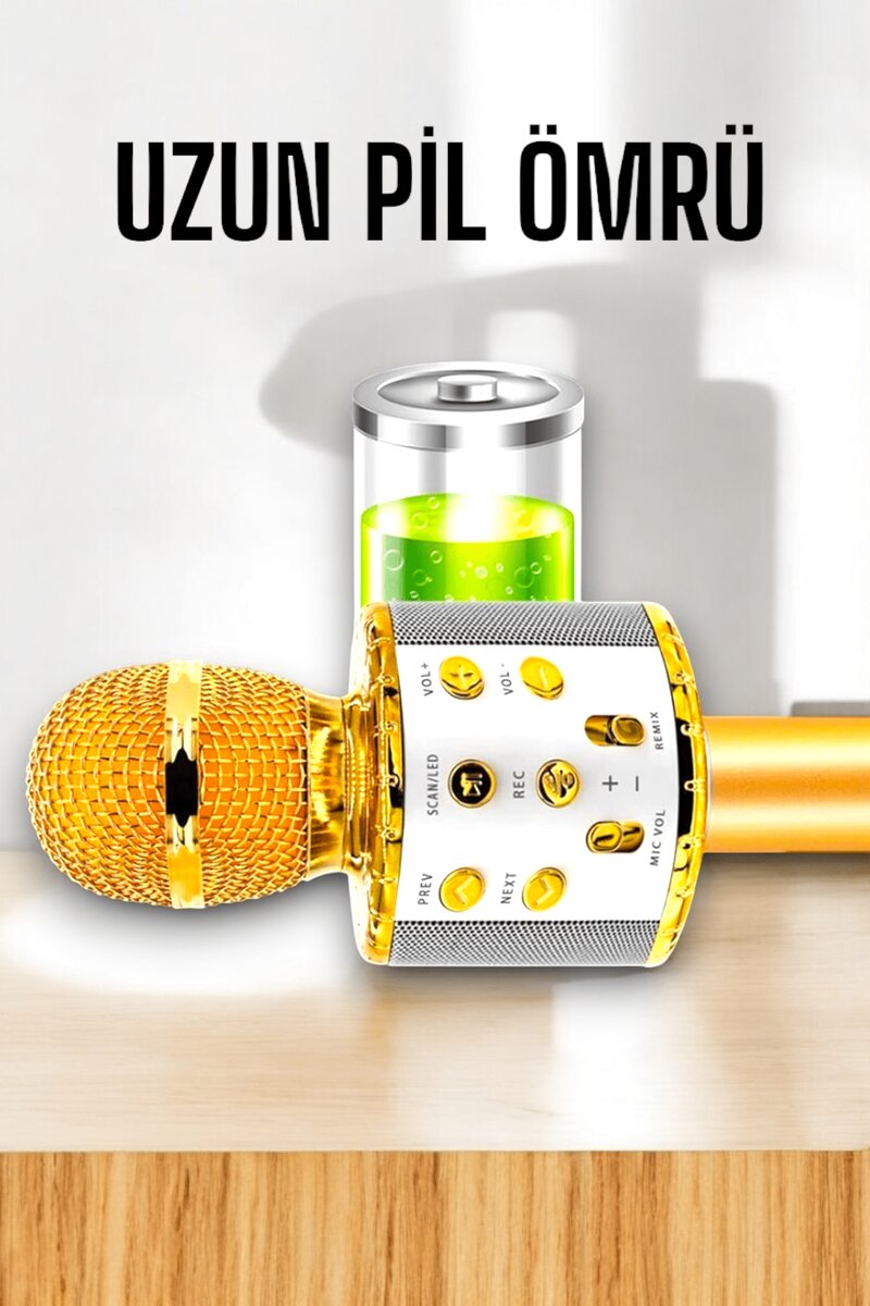 Kablosuz Bluetooth Karaoke Mikrofon USB ve AUX Girişli Yüksek Ses Kalitesi - Görsel 4