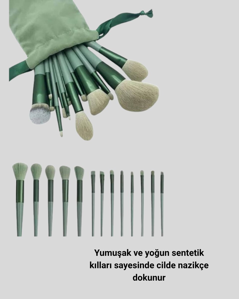 13 Parça Makyaj Fırça Seti – Ergonomik Dökülme Yapmayan Taşınabilir - Görsel 2