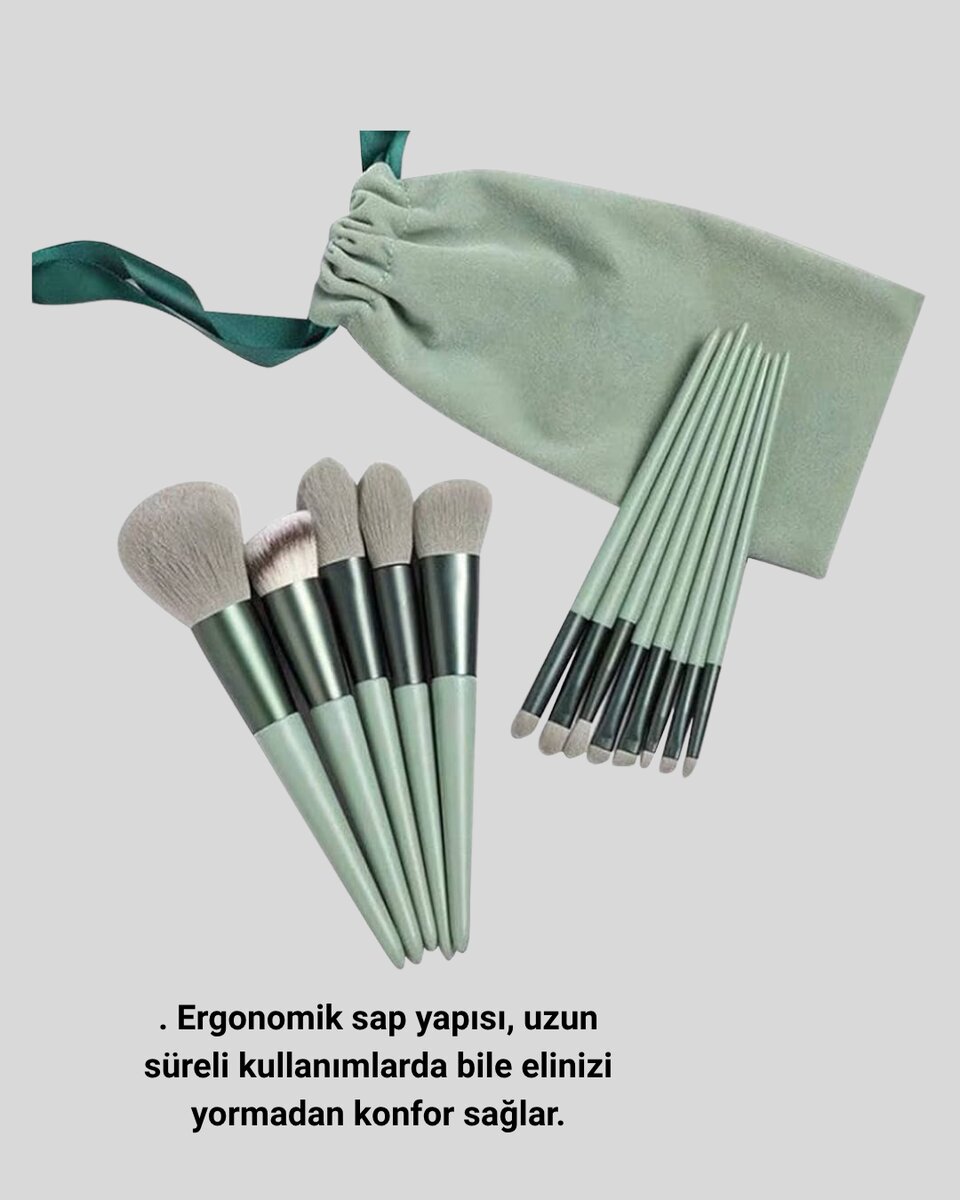 13 Parça Makyaj Fırça Seti – Ergonomik Dökülme Yapmayan Taşınabilir - Görsel 4