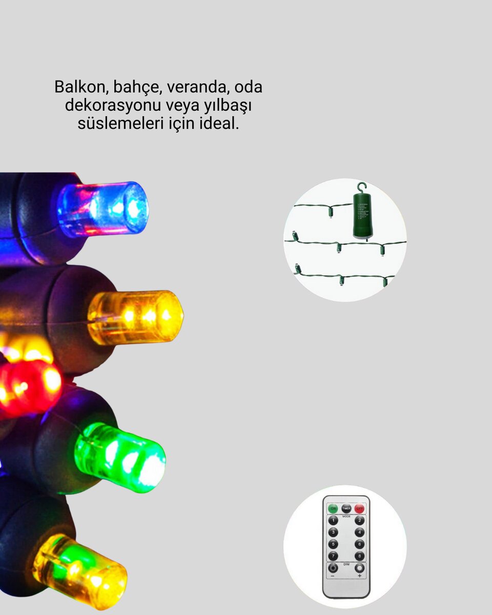 2x2 Metre Pil ile Çalışan Perde LED Işık – 8 Modlu Dekoratif - Görsel 2