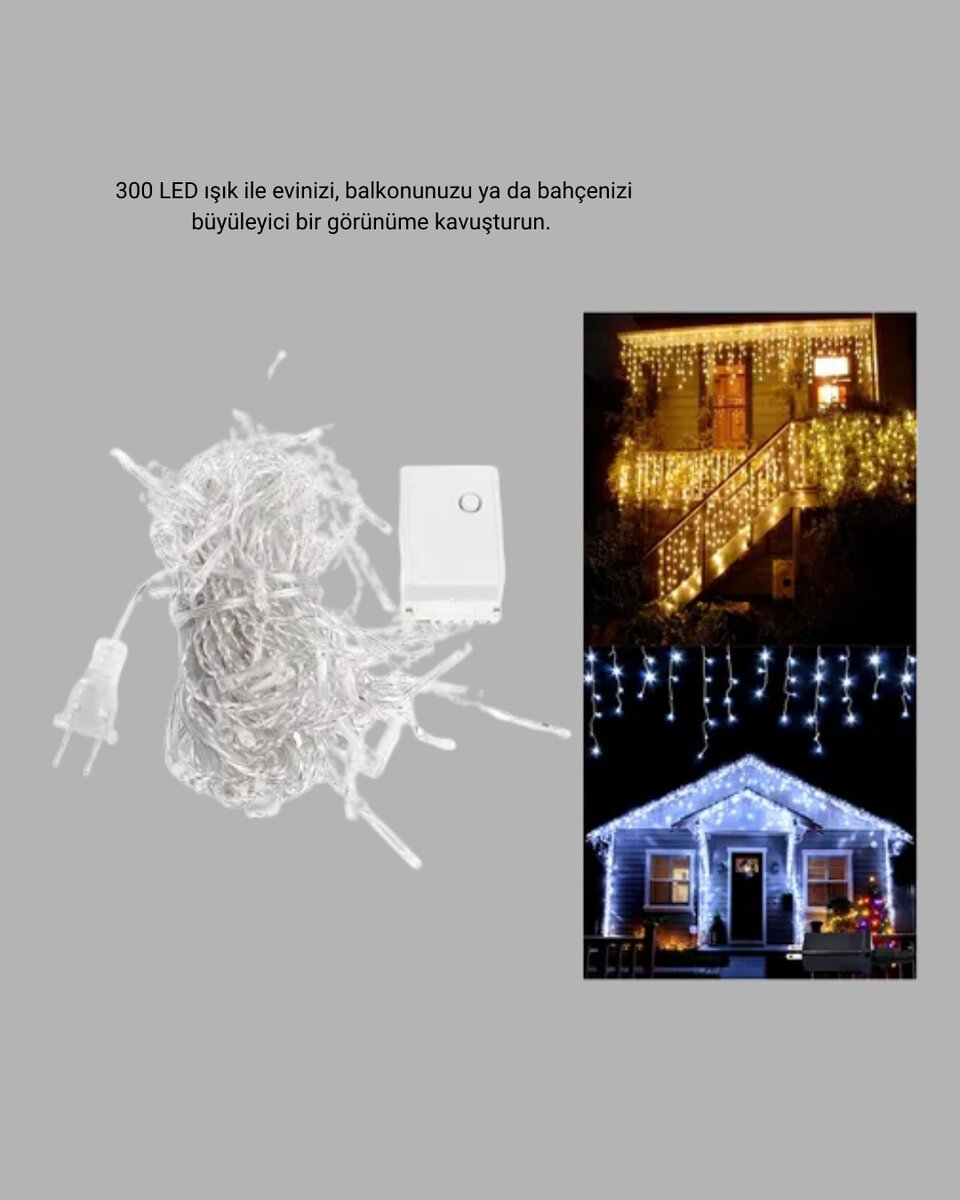 300 LED Perde Işık – Sıcak Beyaz Dekoratif Aydınlatma - Görsel 3