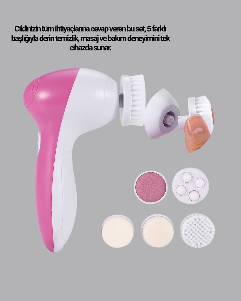 5 Başlıklı Yüz Masaj Aleti – Cilt Temizleme Peeling Siyah Nokta ve Gözenek Bakımı - Görsel 3