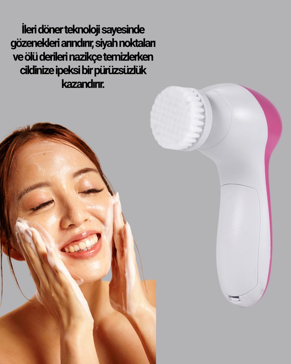 5 Başlıklı Yüz Masaj Aleti – Cilt Temizleme Peeling Siyah Nokta ve Gözenek Bakımı - Görsel 4