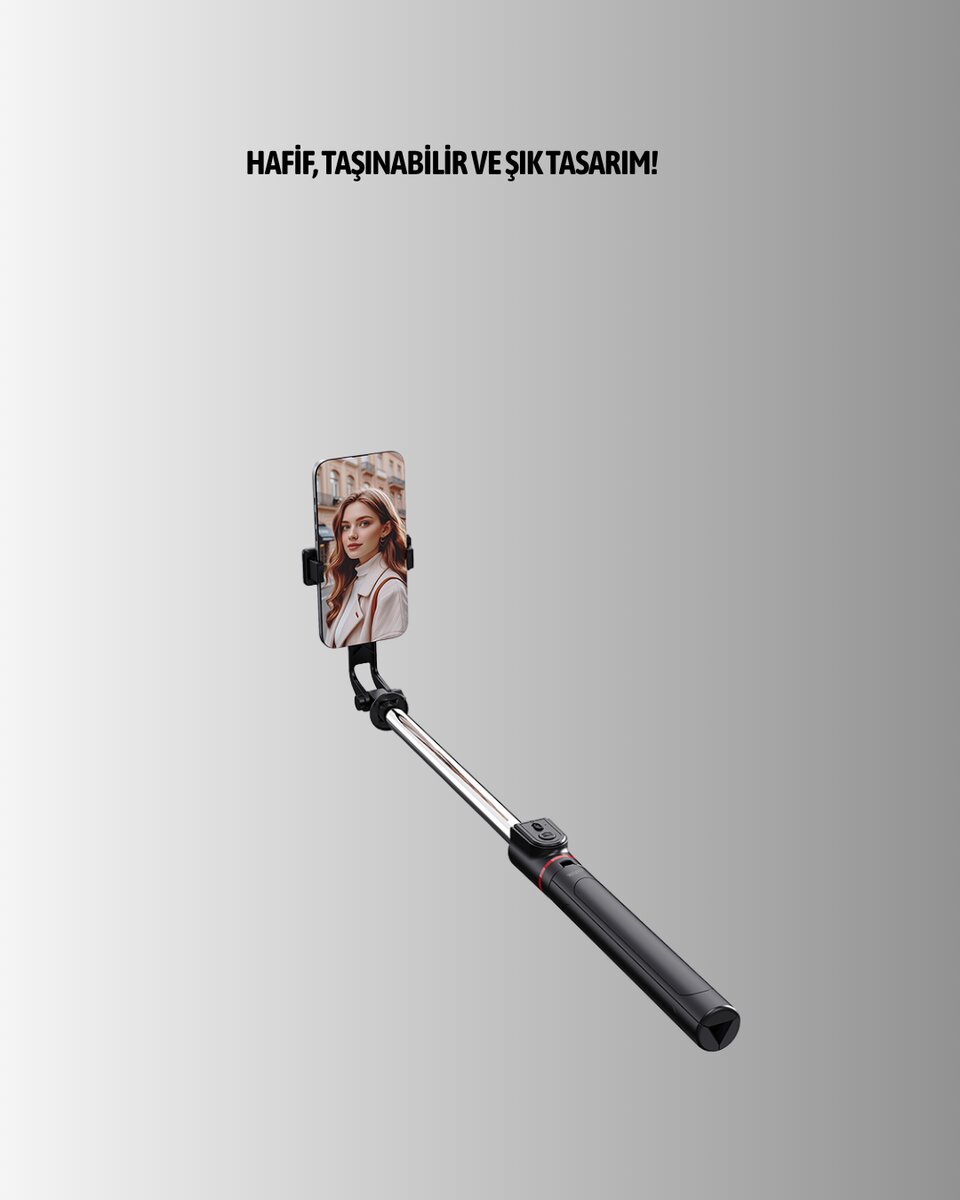 Bluetooth Işıklı Uzaktan Kumandalı Selfie Çubuğu – 130 cm Yükseklik - Görsel 3