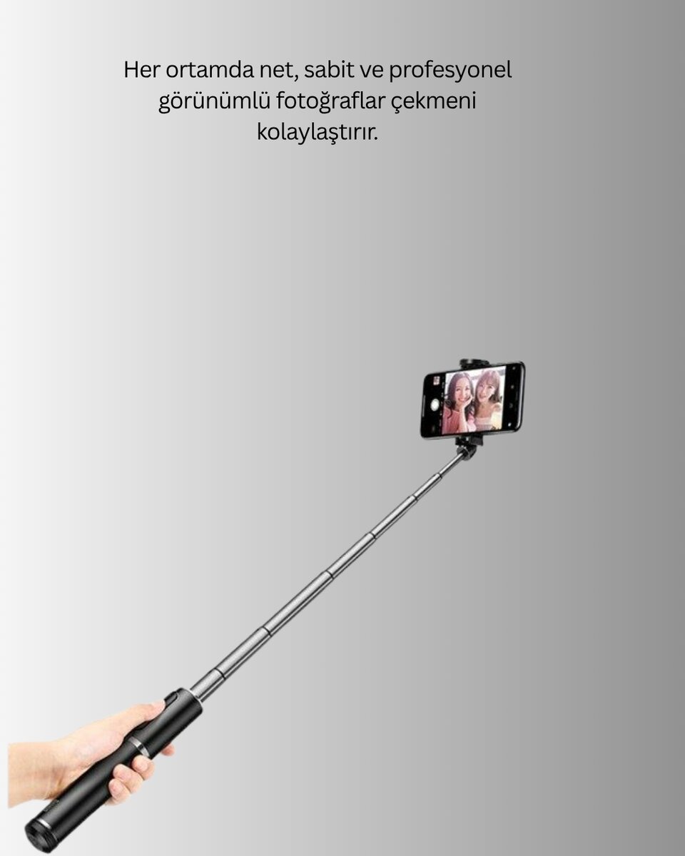 Bluetooth Işıklı Uzaktan Kumandalı Selfie Çubuğu – 130 cm Yükseklik - Görsel 4