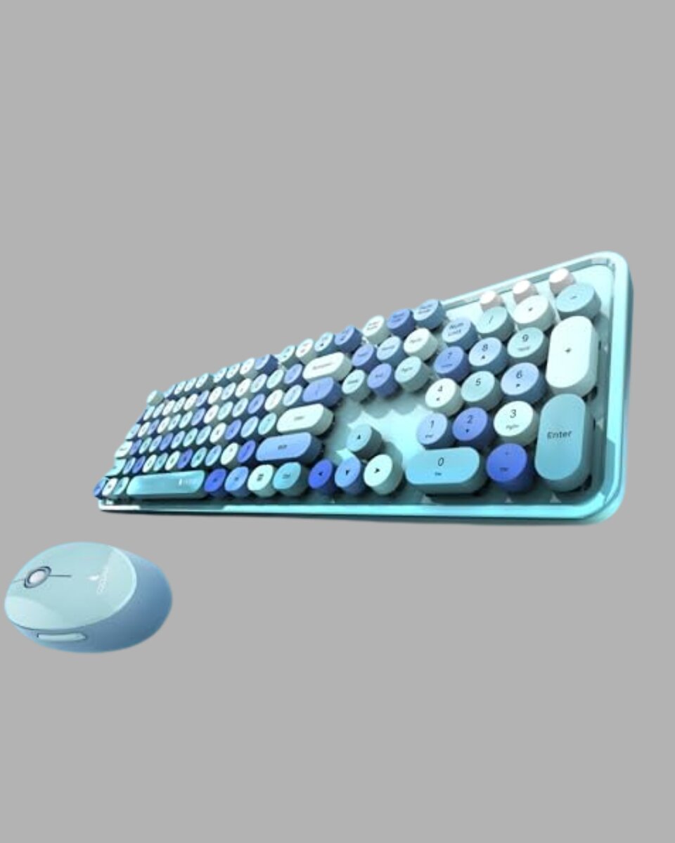 Kablosuz Retro Klavye ve Mouse Seti – 104 Tuşlu Sevimli Tasarım - Görsel 5