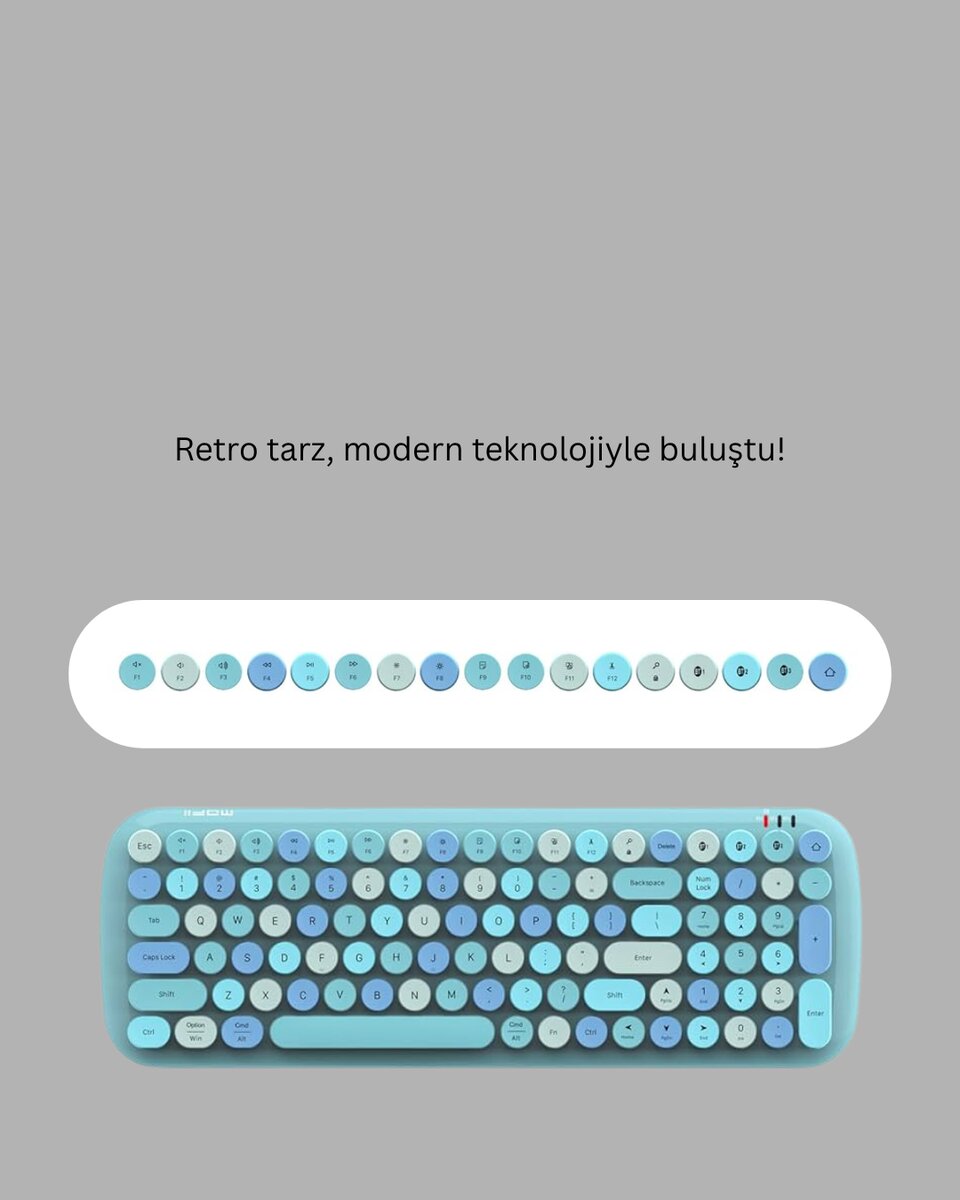 Kablosuz Retro Klavye ve Mouse Seti – 104 Tuşlu Sevimli Tasarım - Görsel 2