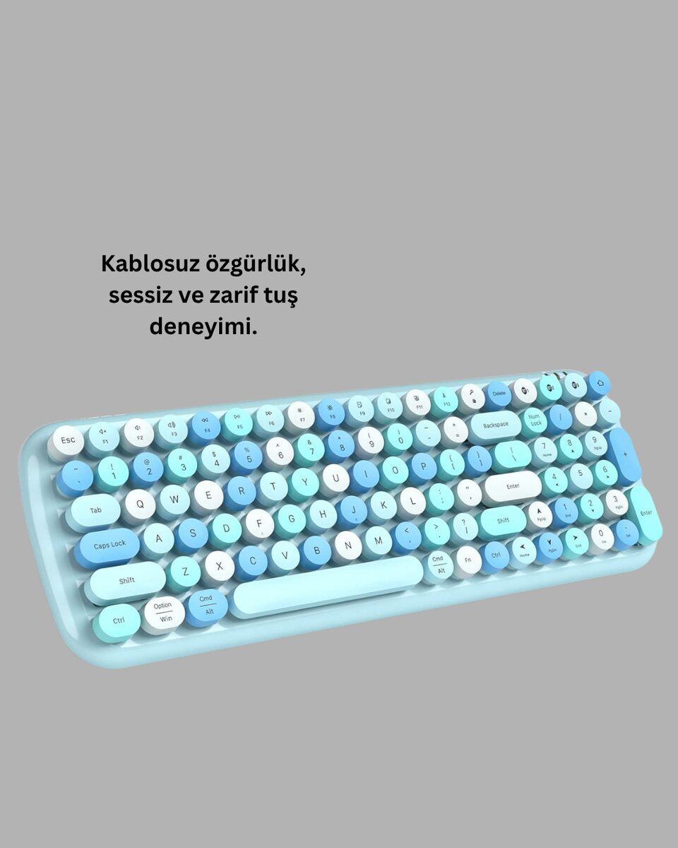 Retro Tarz Kablosuz Klavye Mouse Seti – 104 Tuşlu Ergonomik Tasarım - Görsel 3