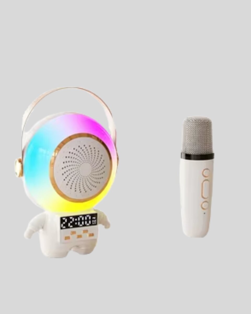 Renkli Işıklı Astronot Mini Bluetooth Speaker ve Karaoke Mikrofon - Görsel 3