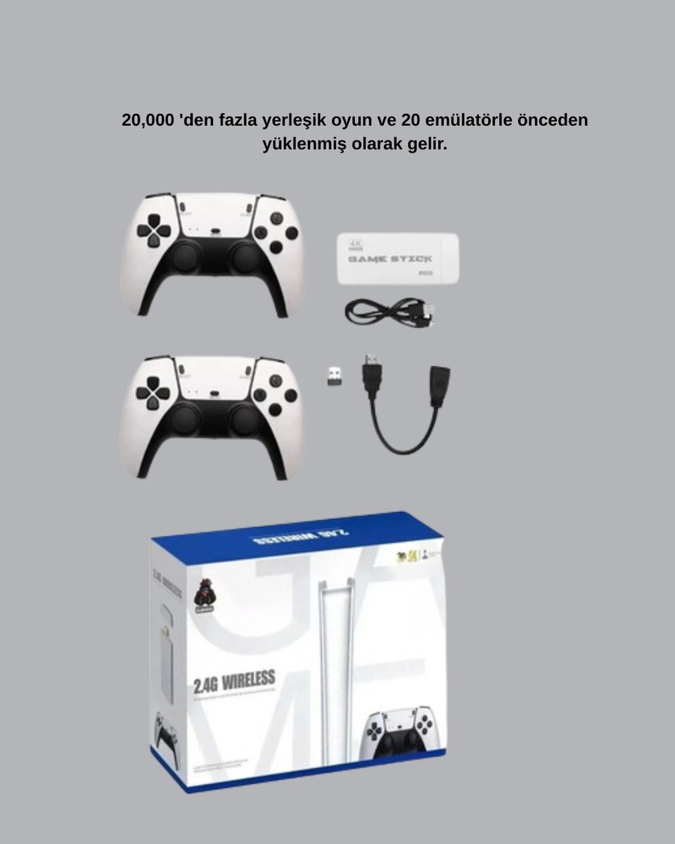 2 Kollu Kablosuz 4K TV Uyumlu Klasik Oyun Konsolu - Görsel 2