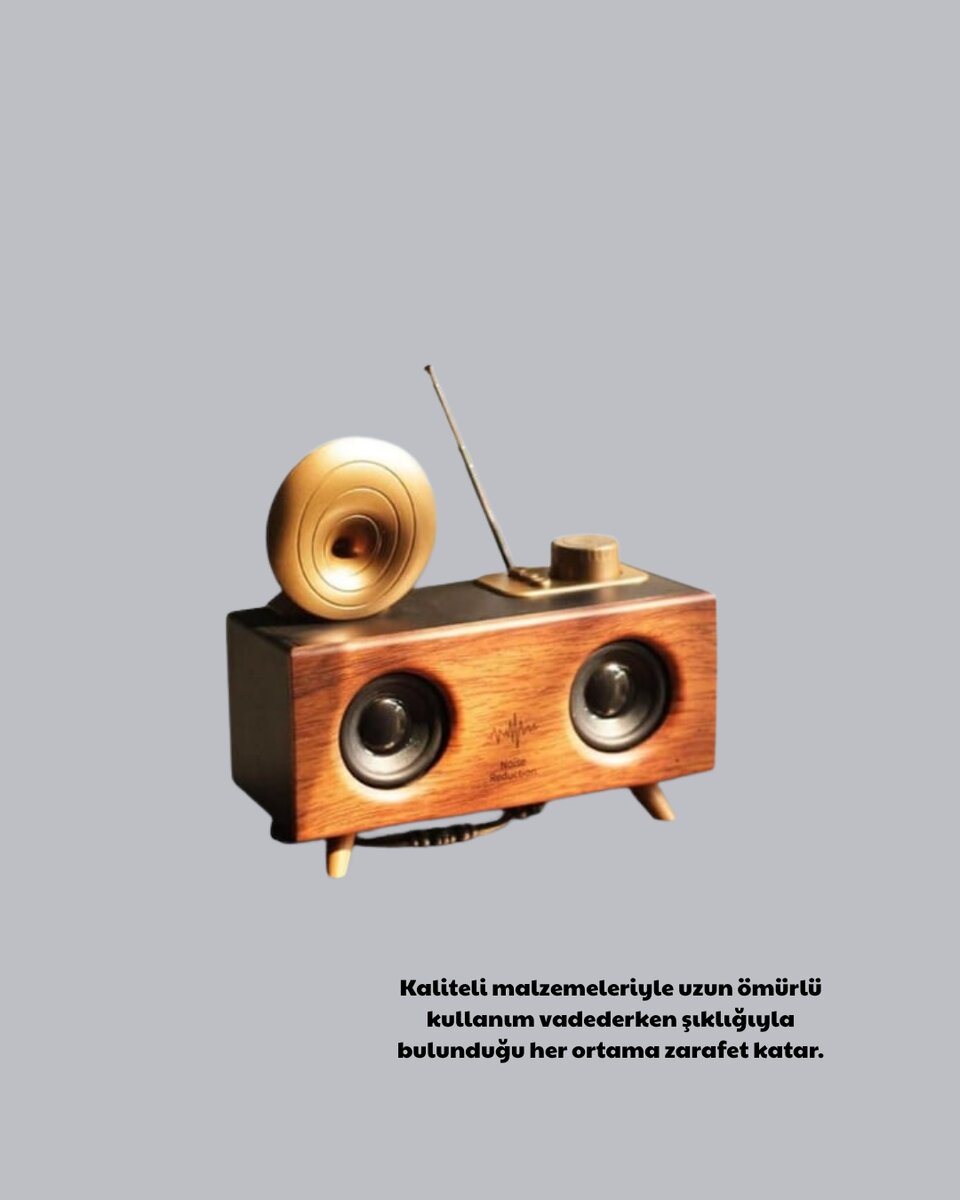 Retro Gramofon Tasarımlı Bluetooth Hoparlör – 3D Stereo Ses 1800 mAh Batarya - Görsel 3