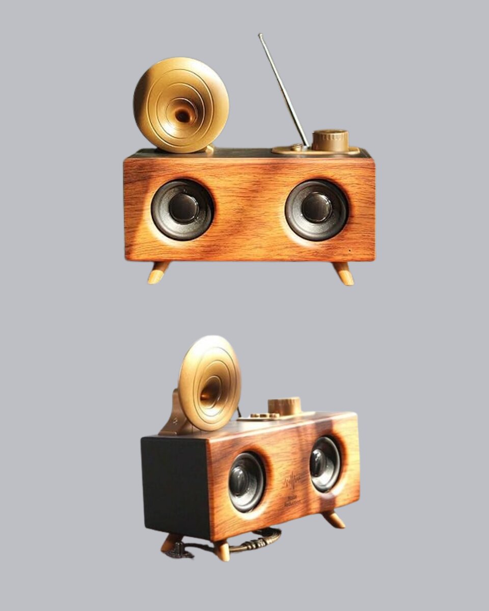 Retro Gramofon Tasarımlı Bluetooth Hoparlör – 3D Stereo Ses 1800 mAh Batarya - Görsel 5