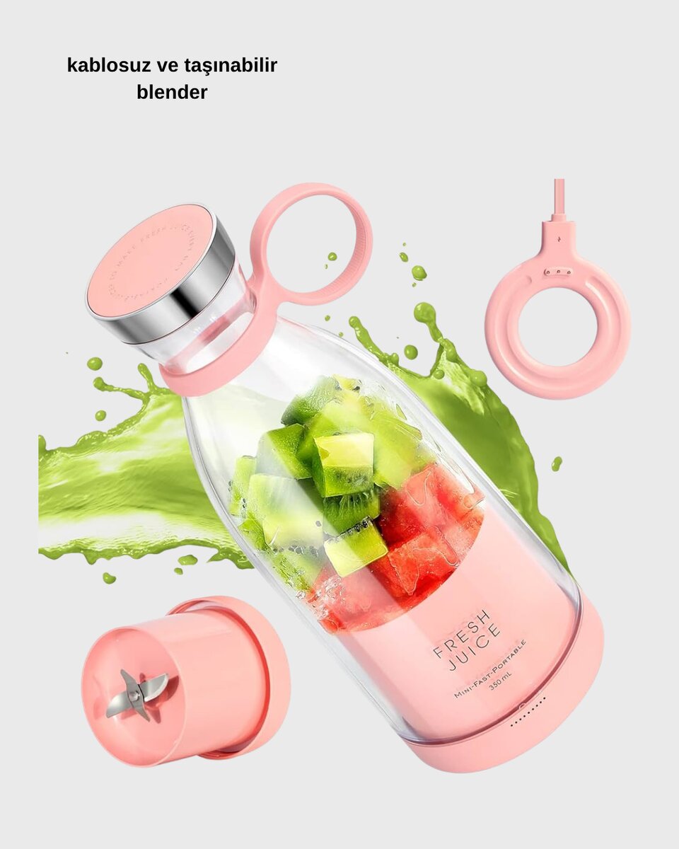 Kablosuz Taşınabilir Mini Blender – USB Şarjlı 1200mAh - Görsel 5