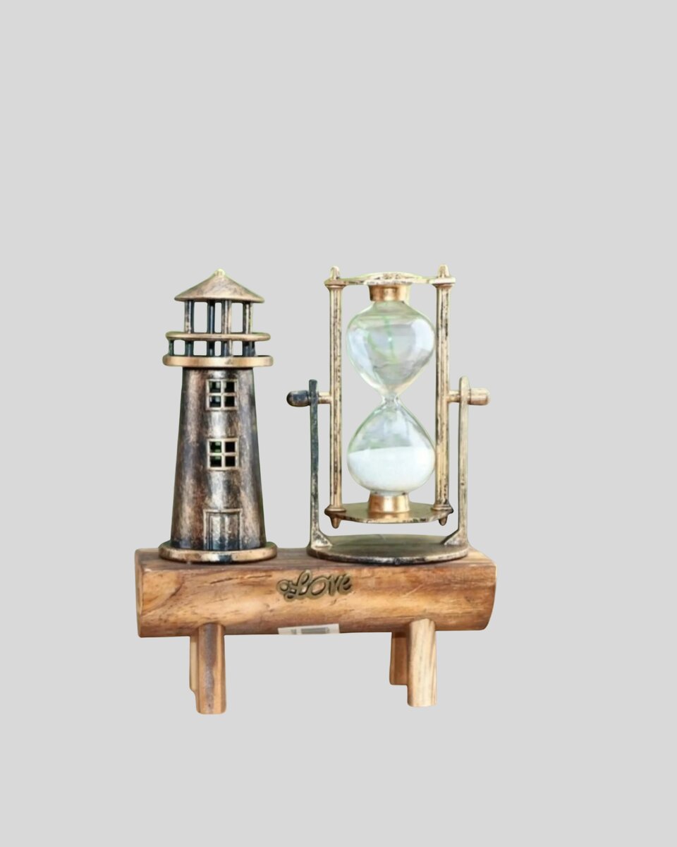 Vintage Kum Saati + Deniz Feneri Modeli – Ahşap Gövdeli Masa Üstü Dekor - Görsel 4