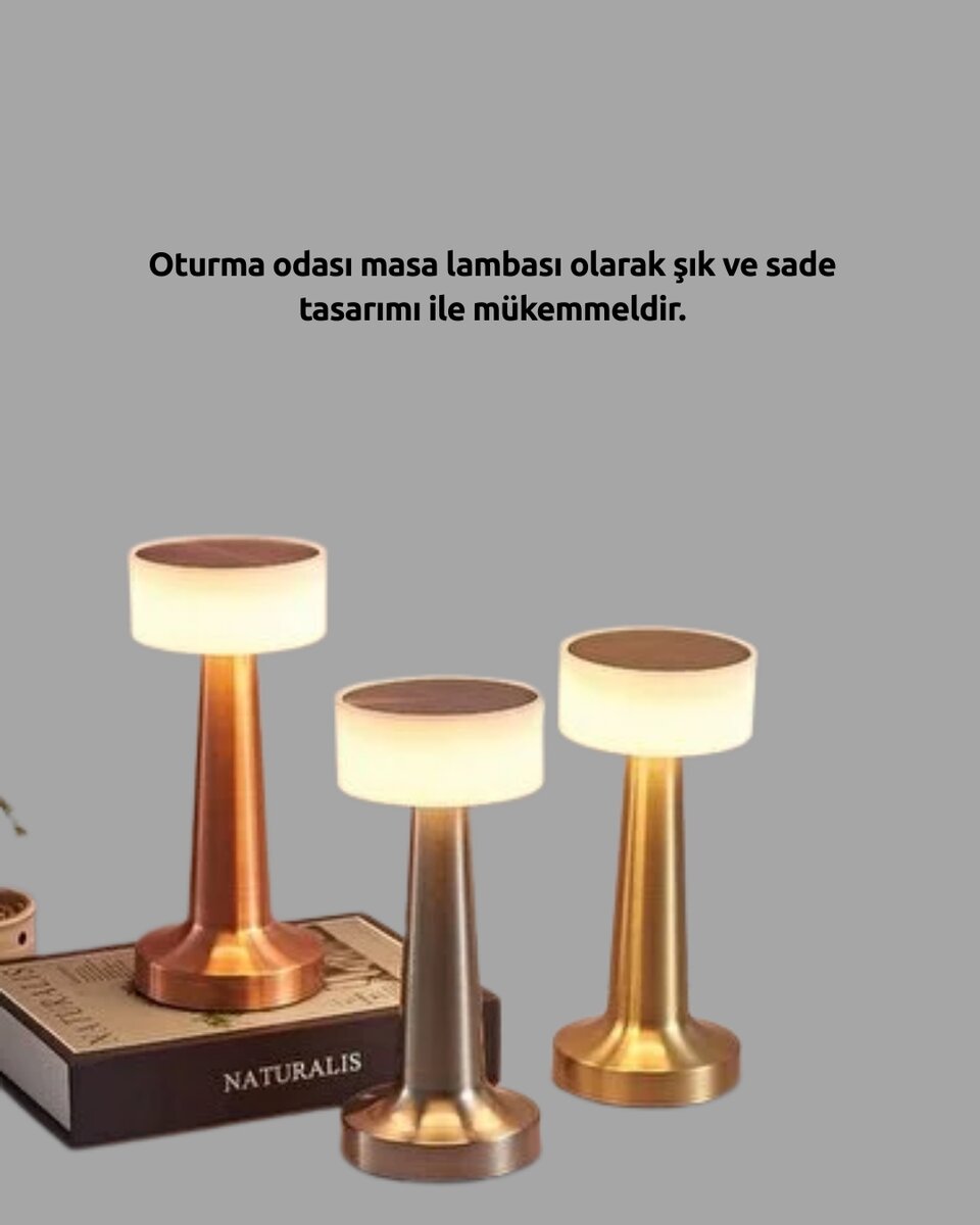 Touch Gece Lambası – Dokunmatik Kontrol Kablosuz Kullanım Metal Gövde - Görsel 5