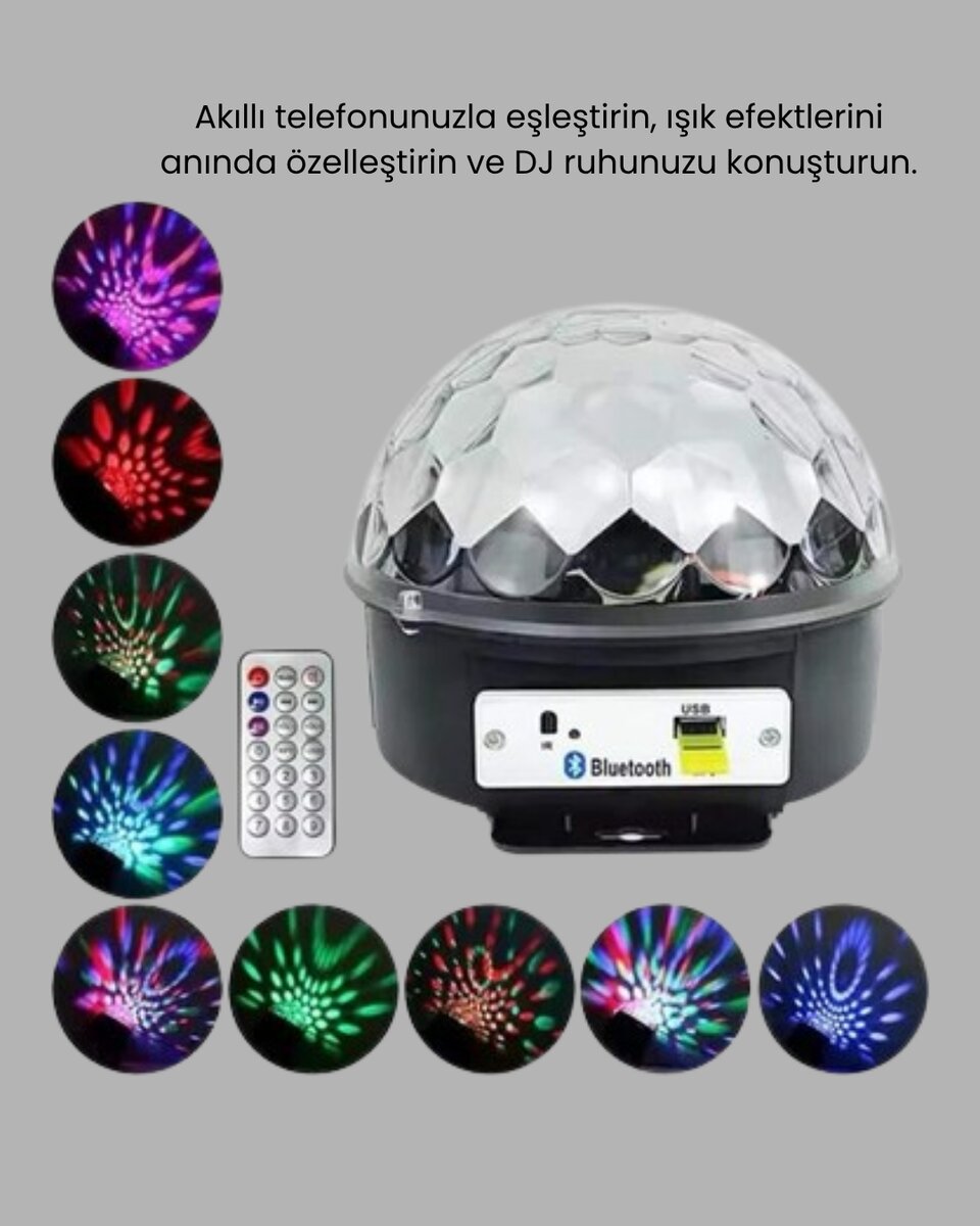 Taşınabilir Mini Disko Topu Lamba – Müzikle Senkronize Işık Efekti ve Parti Atmosferi - Görsel 4