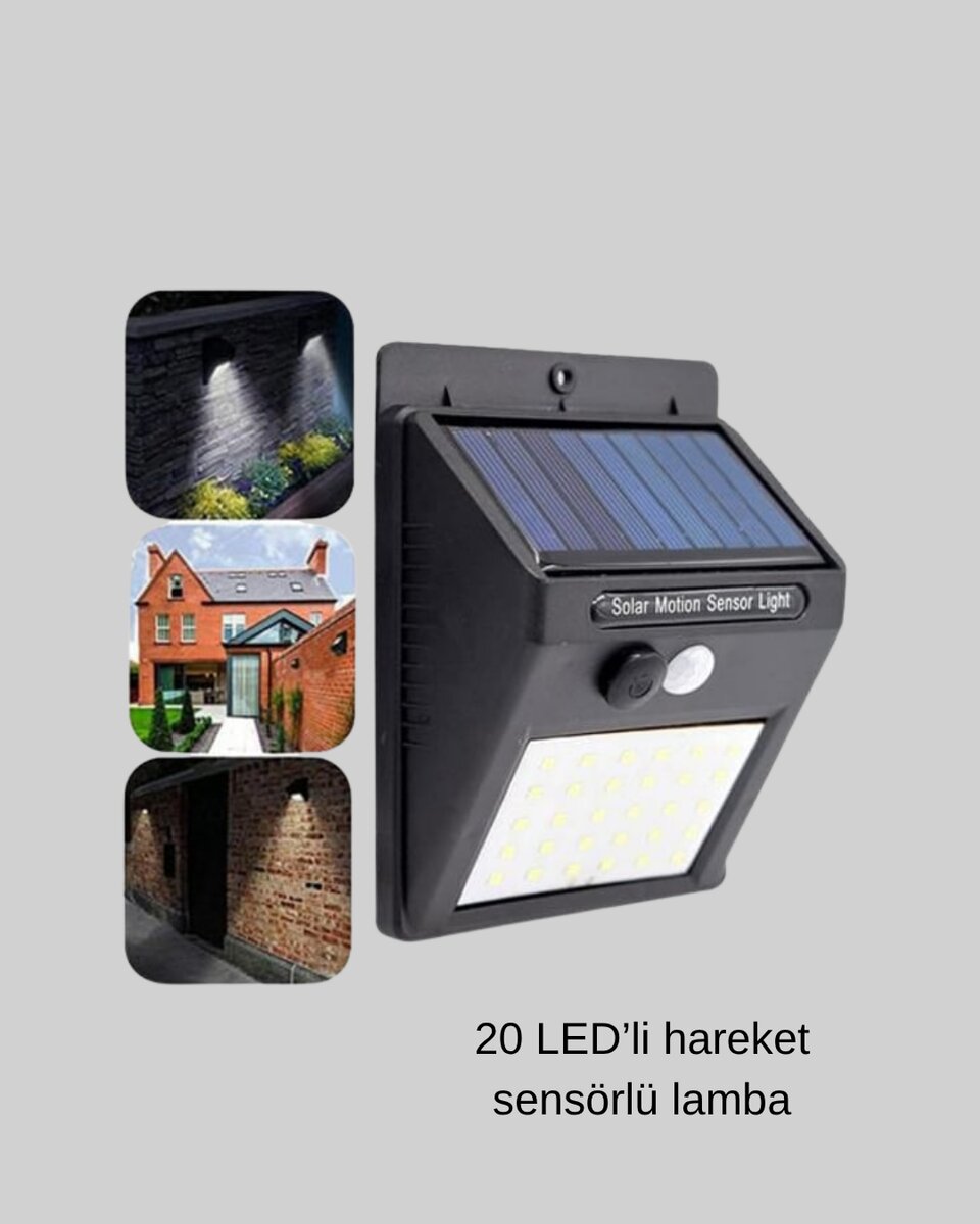 20 LED Güneş Paneli Aydınlatma – Fotoselli ve Hareket Algılamalı Dış Mekan Duvar Lambası - Görsel 2