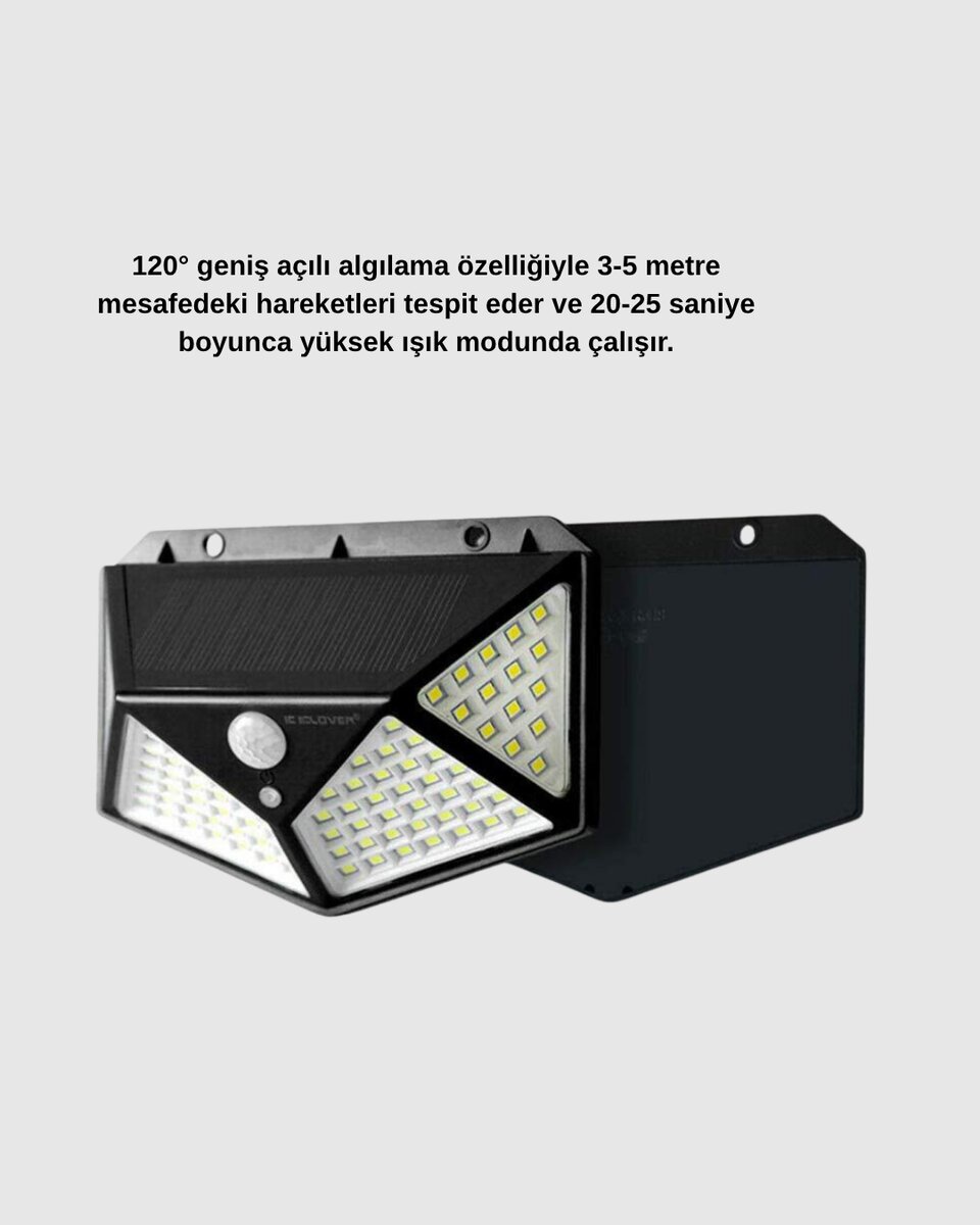 100 LED Güneş Enerjili Bahçe Lambası – PIR Sensörlü IP65 Su Geçirmez Dış Mekan Aydınlatma - Görsel 3