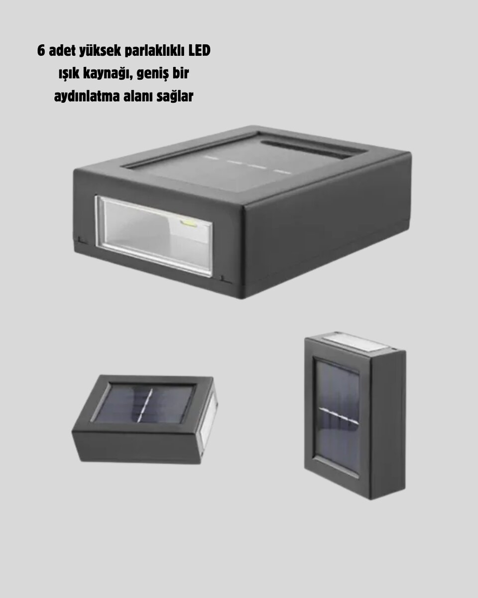 Solar Güçlü 6 LED Dış Mekan Lambası – Otomatik Aç/Kapa Işık Sensörlü Aydınlatma - Görsel 5