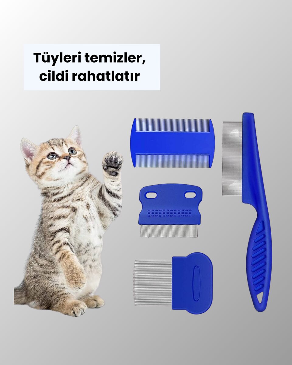 Bit Pire ve Tüy Temizliğine Uygun Çok Amaçlı Evcil Hayvan Tarağı Seti - Görsel 4