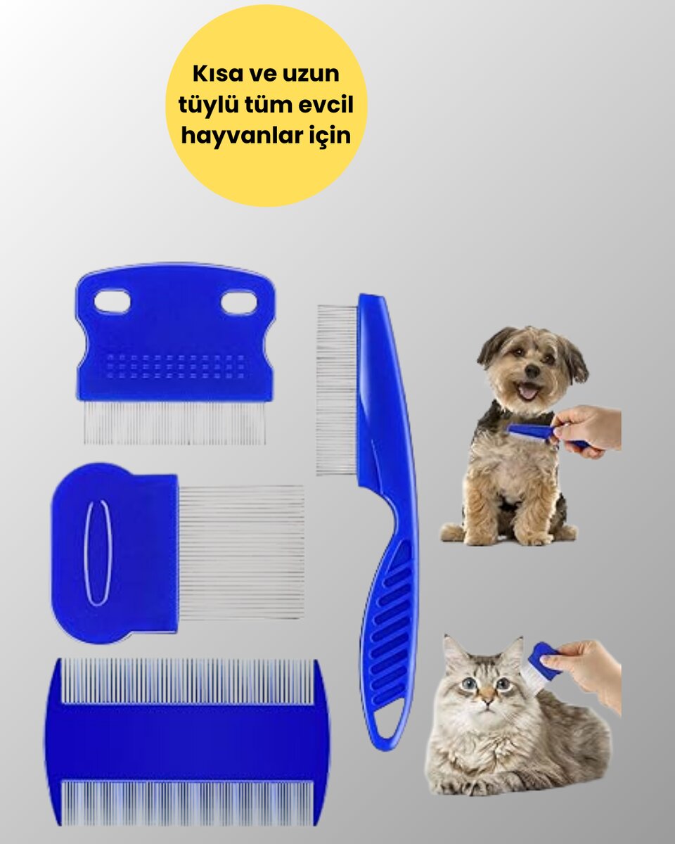 4 Parçalı Evcil Hayvan Tarak Seti – Paslanmaz Çelik Dişli Ergonomik Saplı - Görsel 2