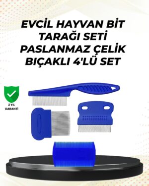 4 Parçalı Evcil Hayvan Tarak Seti – Paslanmaz Çelik Dişli Ergonomik Saplı