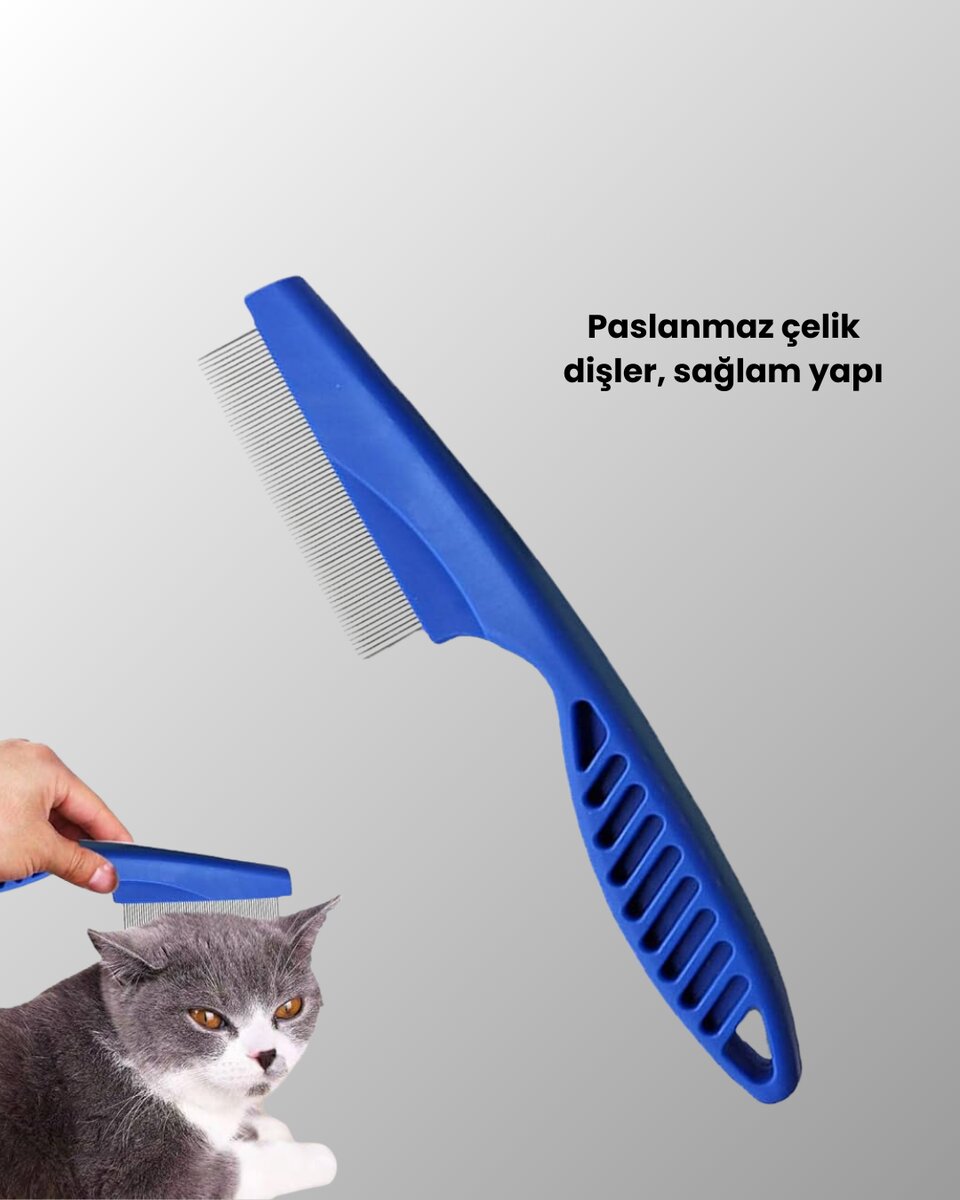 4 Parçalı Evcil Hayvan Tarak Seti – Paslanmaz Çelik Dişli Ergonomik Saplı - Görsel 3