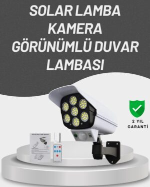 77 LED'li Güneş Enerjili Güvenlik Lambası ve Kukla Kamera – Hareket Sensörlü 2400mAh Pilli