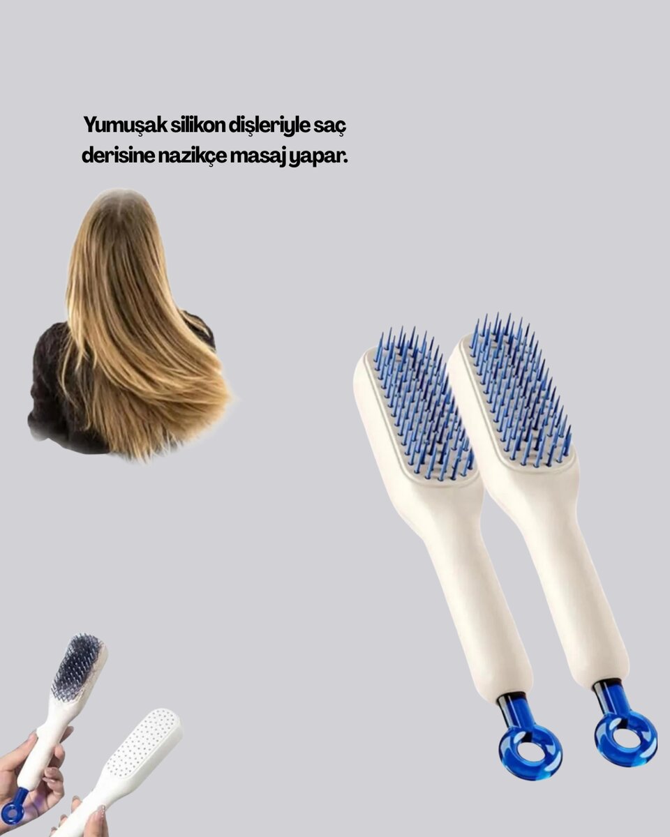 Otomatik Temizlemeli Saç Fırçası – Ergonomik Tasarım Masaj Etkili Elektriklenmeyi Önleyici - Görsel 4