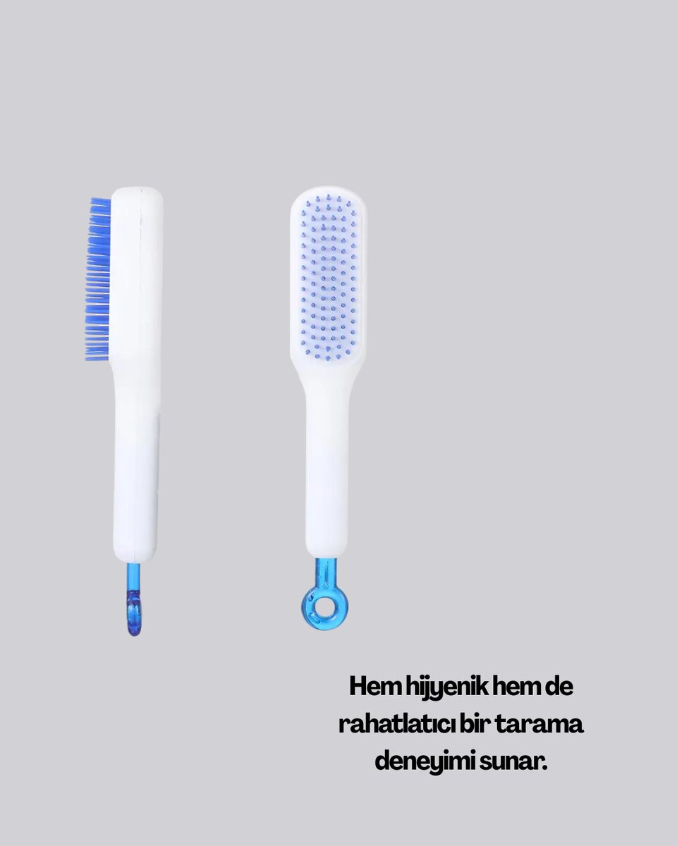 Kendi Kendini Temizleyen Saç Tarağı – Anti-Statik Silikon Uçlu ABS Malzeme 22x4 cm - Görsel 3