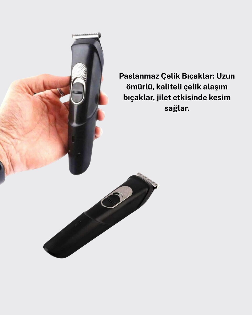 Paslanmaz Bıçaklı Şarjlı ve Sessiz Saç Sakal Kesme Makinesi – Ev Kullanımı İçin İdeal - Görsel 3