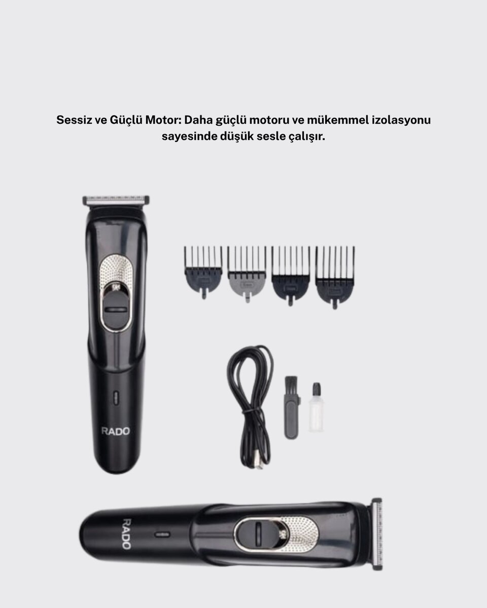 Kablosuz Paslanmaz Çelik Bıçaklı Profesyonel Saç ve Sakal Tıraş Makinesi – Sessiz Güçlü ve Ergonomik - Görsel 2