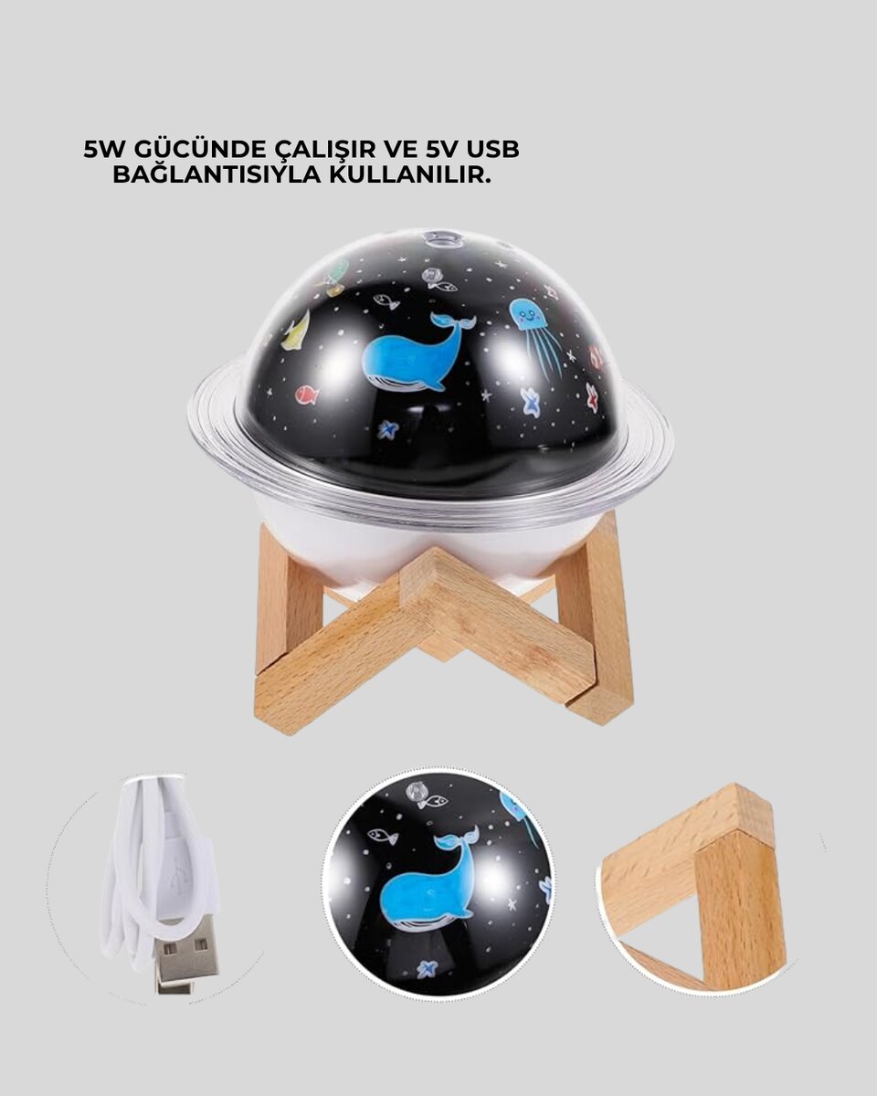 Gece lambası özellikli taşınabilir nemlendirici ve aromaterapi cihazı USB girişli - Görsel 5