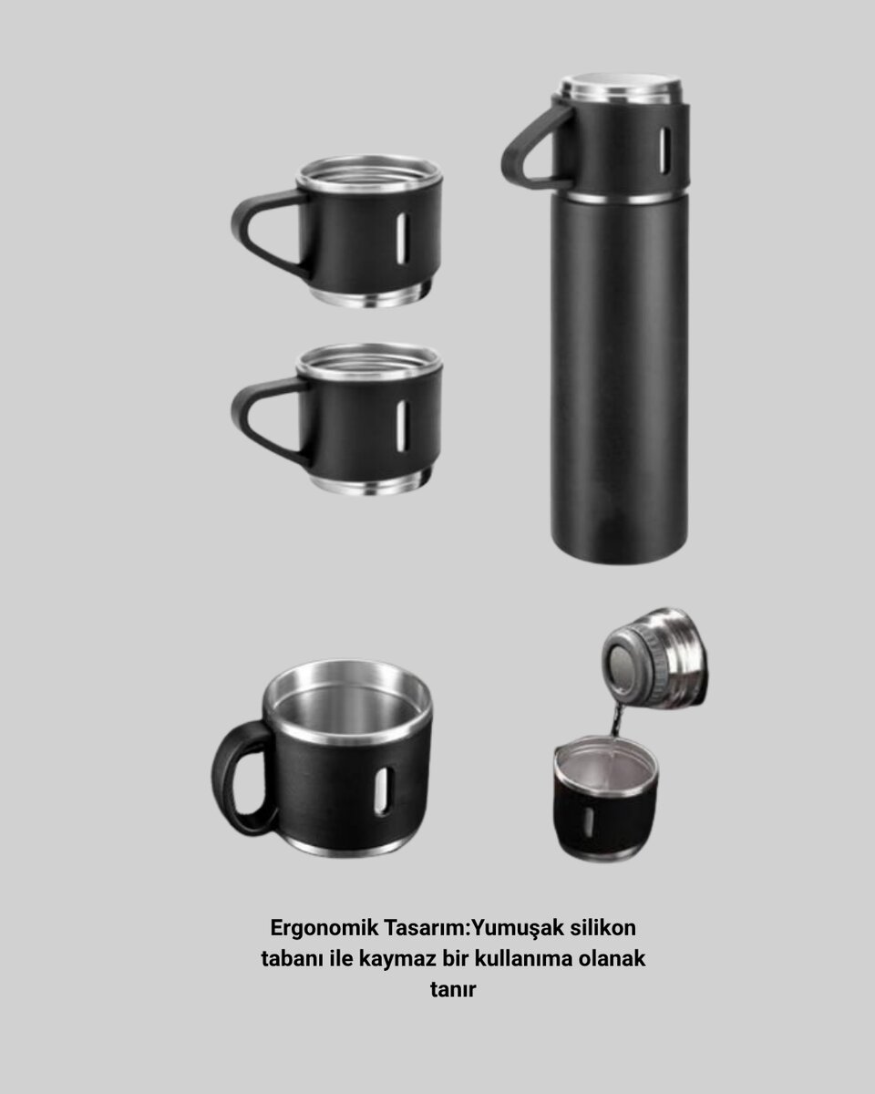 304 Çelik Termos Seti | 2 Bardaklı 500 ml Uzun Süre Isı Koruma - Görsel 5