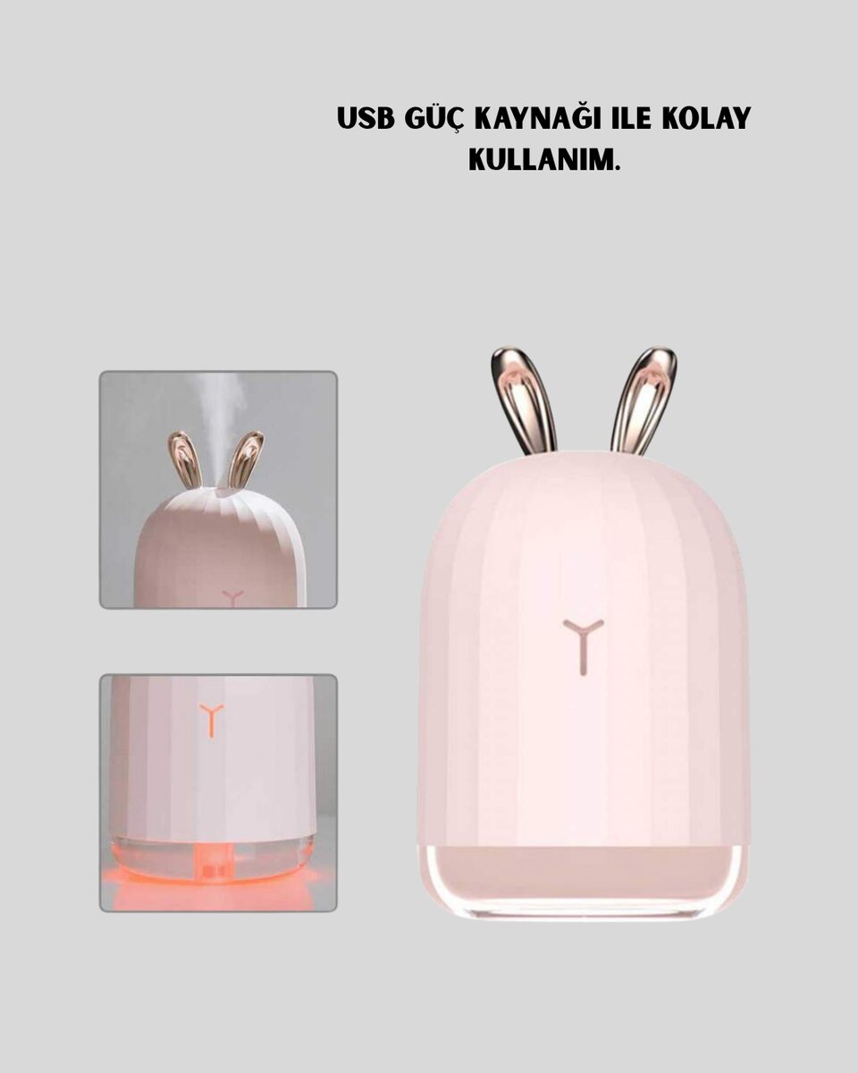 200 ml Tavşan Kulaklı Ultrasonik Hava Nemlendirici ve Gece Lambası - Görsel 5