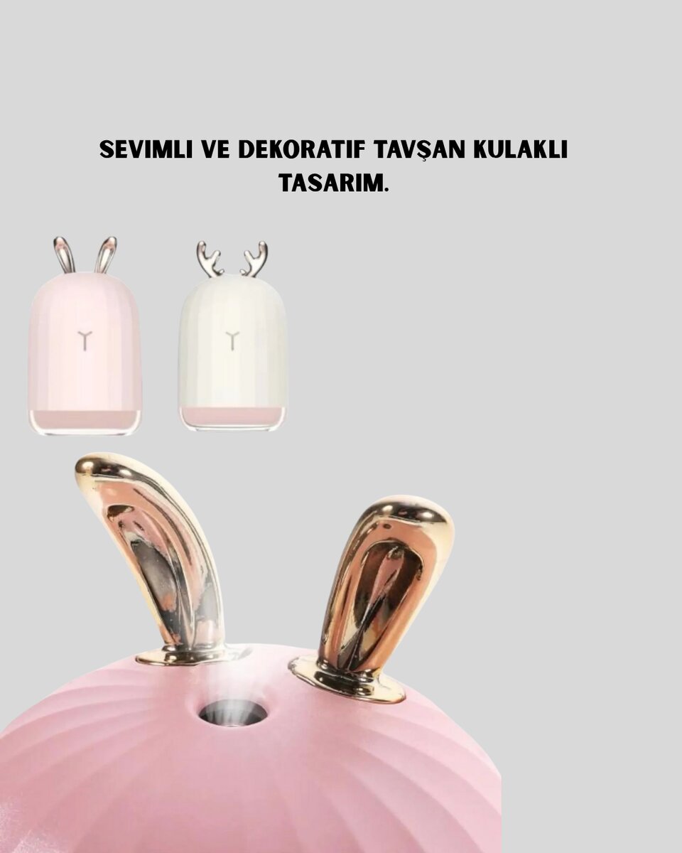 200 ml Tavşan Kulaklı Ultrasonik Hava Nemlendirici ve Gece Lambası - Görsel 2