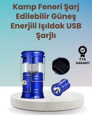 Şarj Edilebilir Güneş Enerjili Kızaklı Kamp Feneri – USB Çıkışlı Katlanabilir Dayanıklı ve Çok Fonksiyonlu