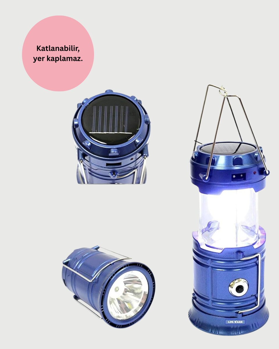 Güneş Enerjili Kızaklı Şarjlı Büyük Boy Kamp Feneri – USB Çıkışlı Katlanabilir Çok Fonksiyonlu - Görsel 5
