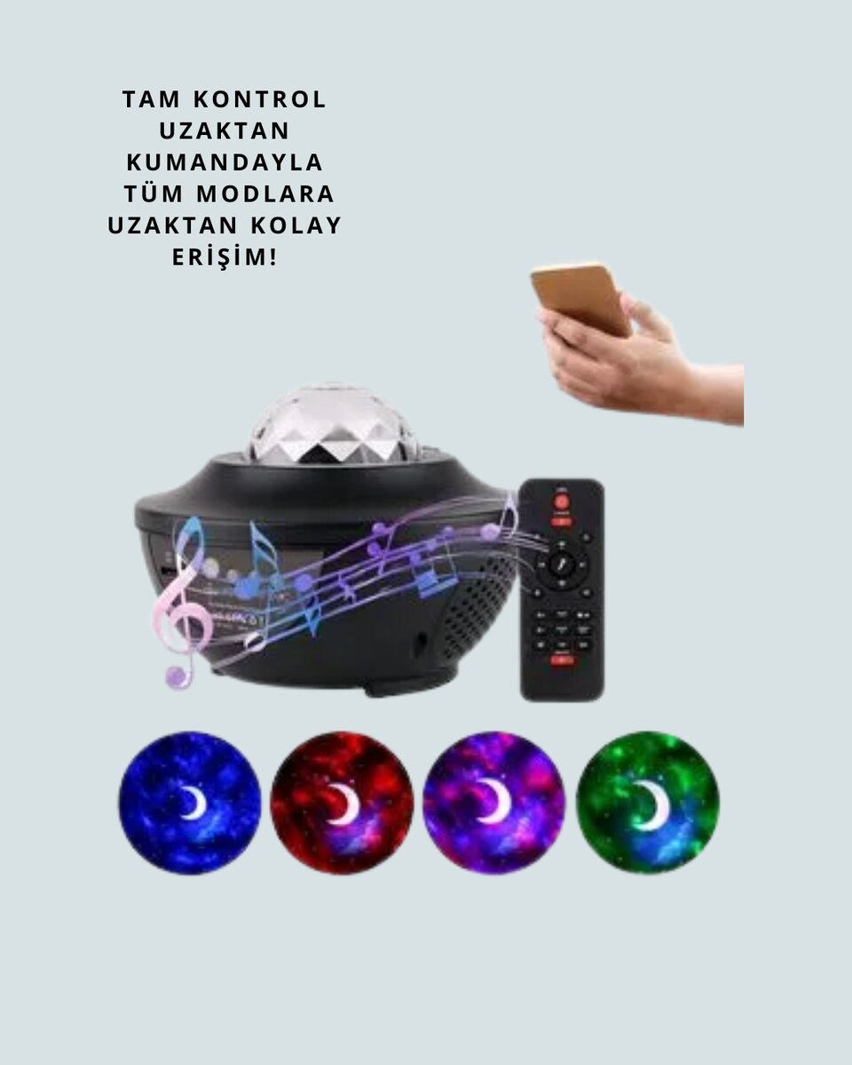 Yıldız & Okyanus Dalga Projektörü – Bluetooth / USB Hoparlörlü - Görsel 4