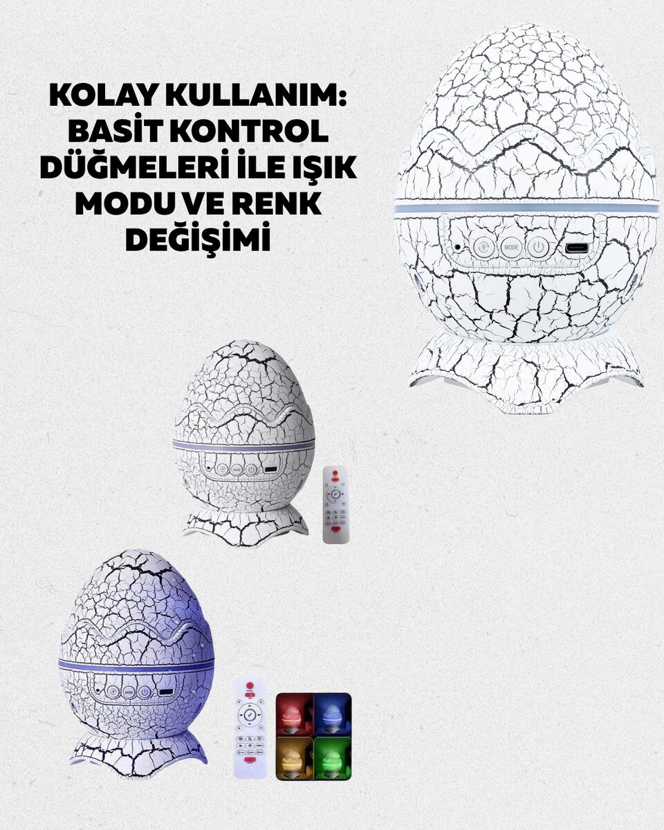 Dinozor Yumurtası Tasarımlı Gece Lambası – Müzik ve Işık Senkronizasyonlu - Görsel 5