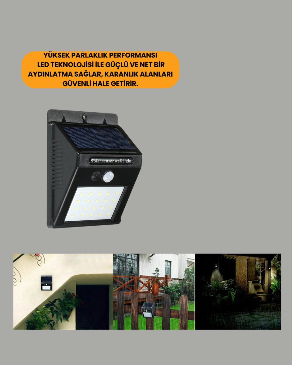 Montajlı Güneş Enerjili Duvar Tipi Aydınlatma – 8 Saat Çalışma Süresi - Görsel 3