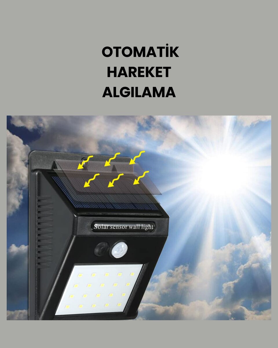 144 LED'li Geniş Aydınlatma Alanına Sahip Güneş Enerjili Güvenlik Lambası - Görsel 4