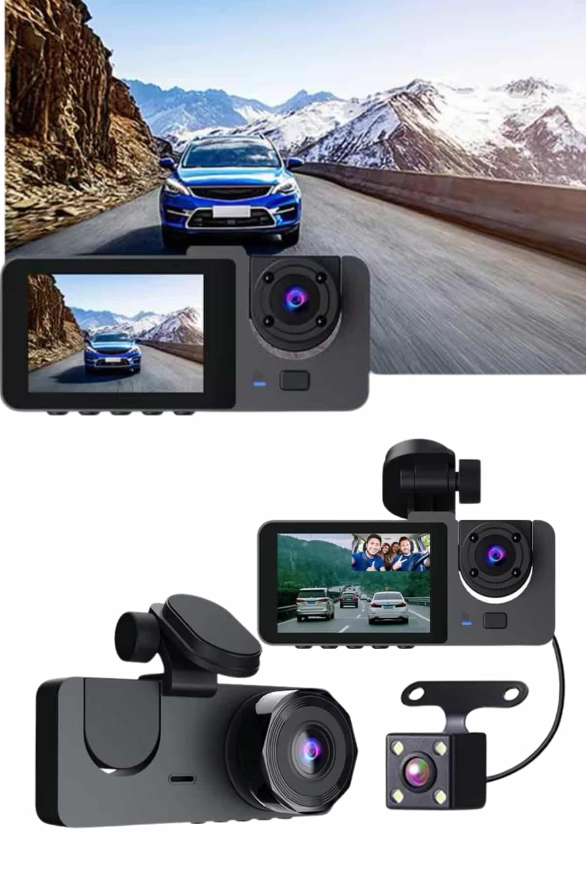 Gece Görüşlü DVR 3 Lensli Araç İçi Sürüş Kamerası Video Kaydedici - Görsel 3
