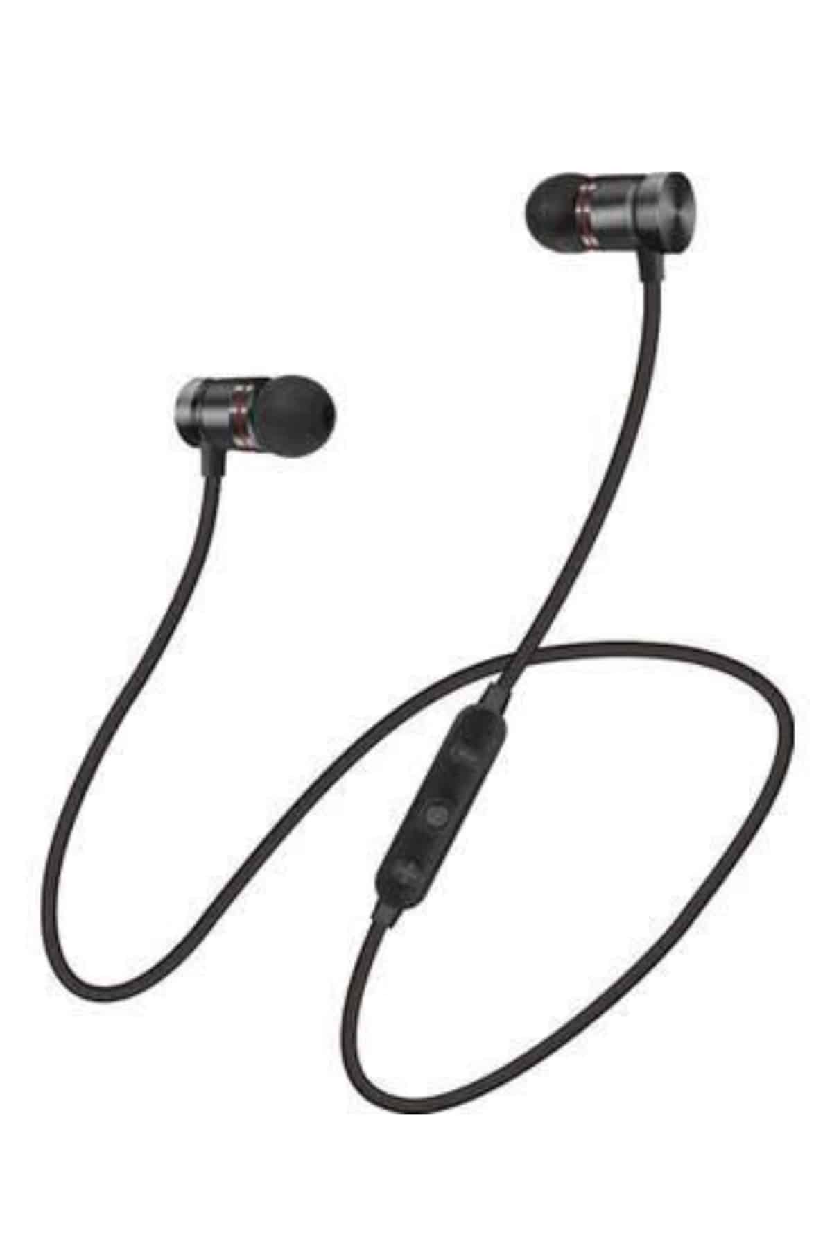 Sports Mıknatıslı Siyah Bluetooth Kulaklık Kablolu Uzun Pil Ömrü - Görsel 4