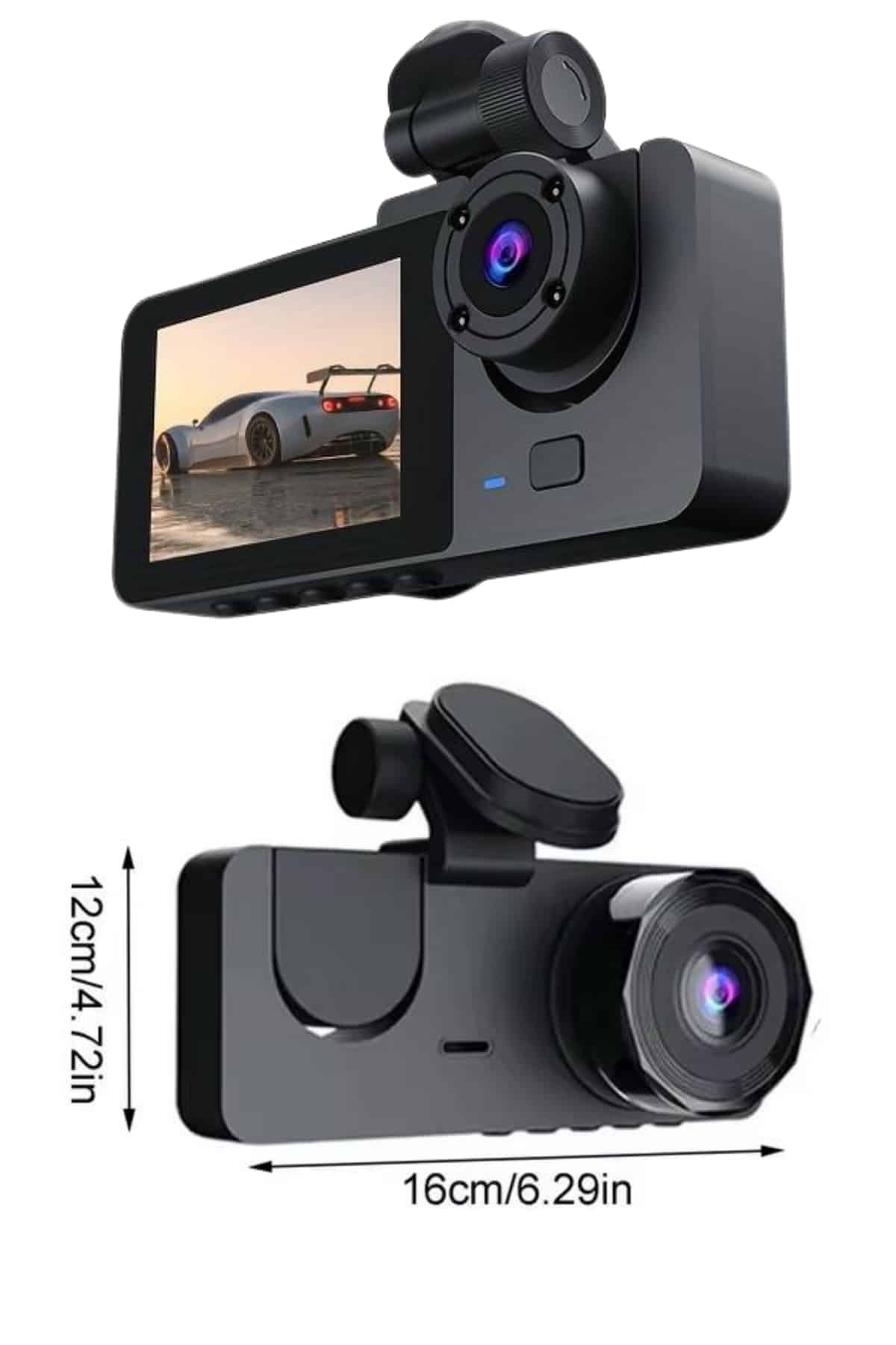 Gece Görüşlü DVR 3 Lensli Araç İçi Sürüş Kamerası Video Kaydedici - Görsel 4