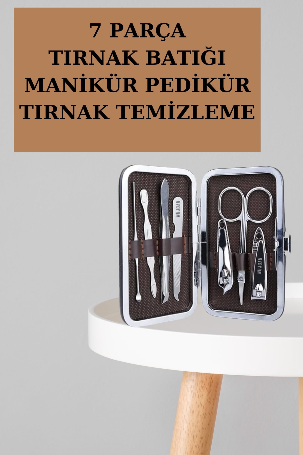 Manikür Pedikür Seti 7 Parça Tırnak Makası Kaş Makası Cımbız Çantalı - Görsel 5